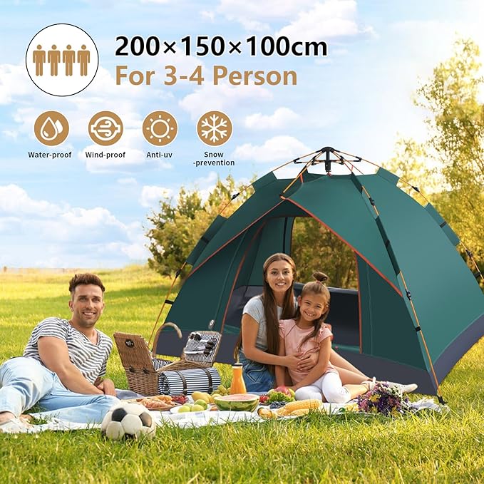 3-4 Person Hiking Tent - Waterproof, Windproof, and UV-Resistant