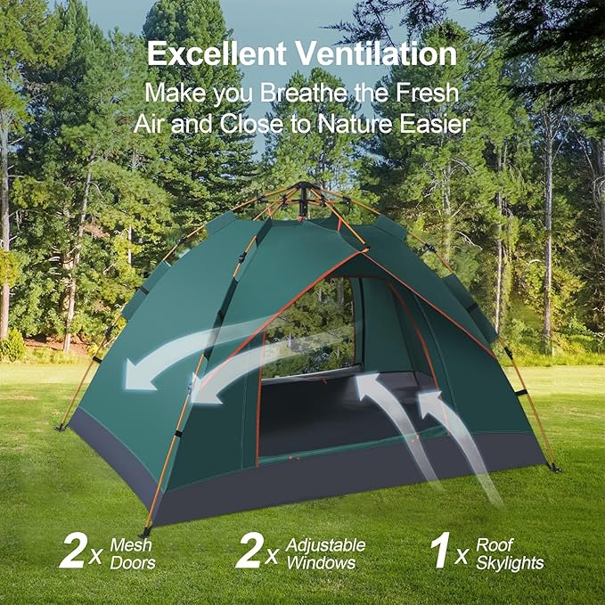 3-4 Person Hiking Tent - Waterproof, Windproof, and UV-Resistant
