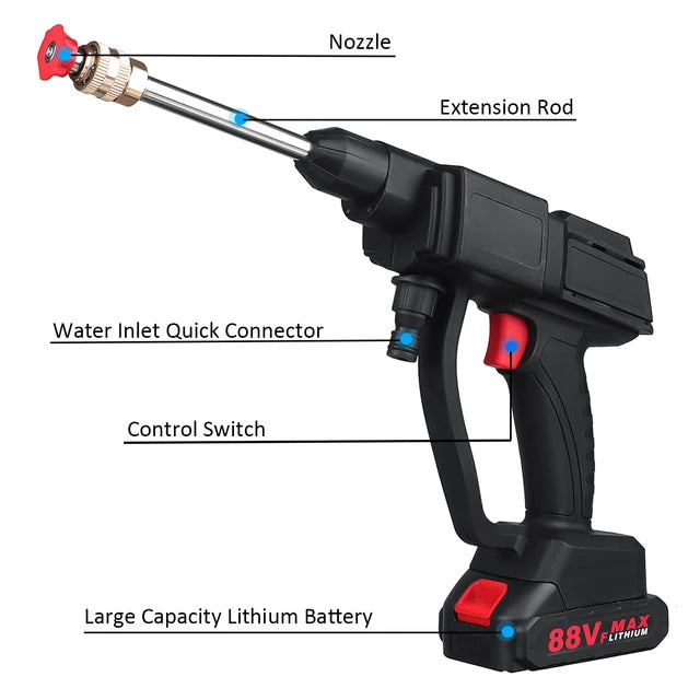 Nozzie High-Pressure Washer with Extension Rod and Large Capacity Lithium Battery