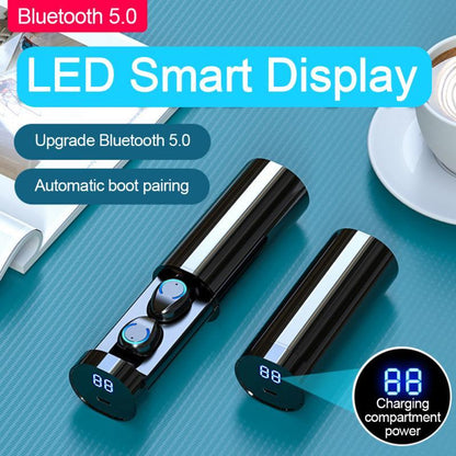 سماعات رأس أسطوانية صغيرة ثنائية الأذن - بلوتوث 5.0 متقدم مع شاشة LED ذكية