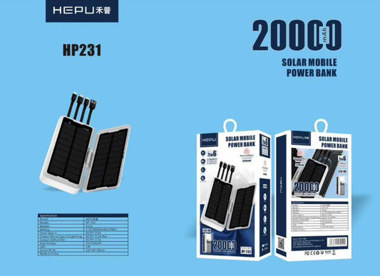 بنك طاقة محمول يعمل بالطاقة الشمسية HEPU HP231 - 20000 مللي أمبير/ساعة