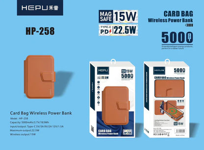 HEPU HP-258 5000mAh Card Bag Wireless Power Bank with 15W PD Fast Charging