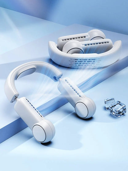 مروحة رقبة صغيرة محمولة - بدون شفرات، قابلة لإعادة الشحن عبر USB، ويمكن ارتداؤها